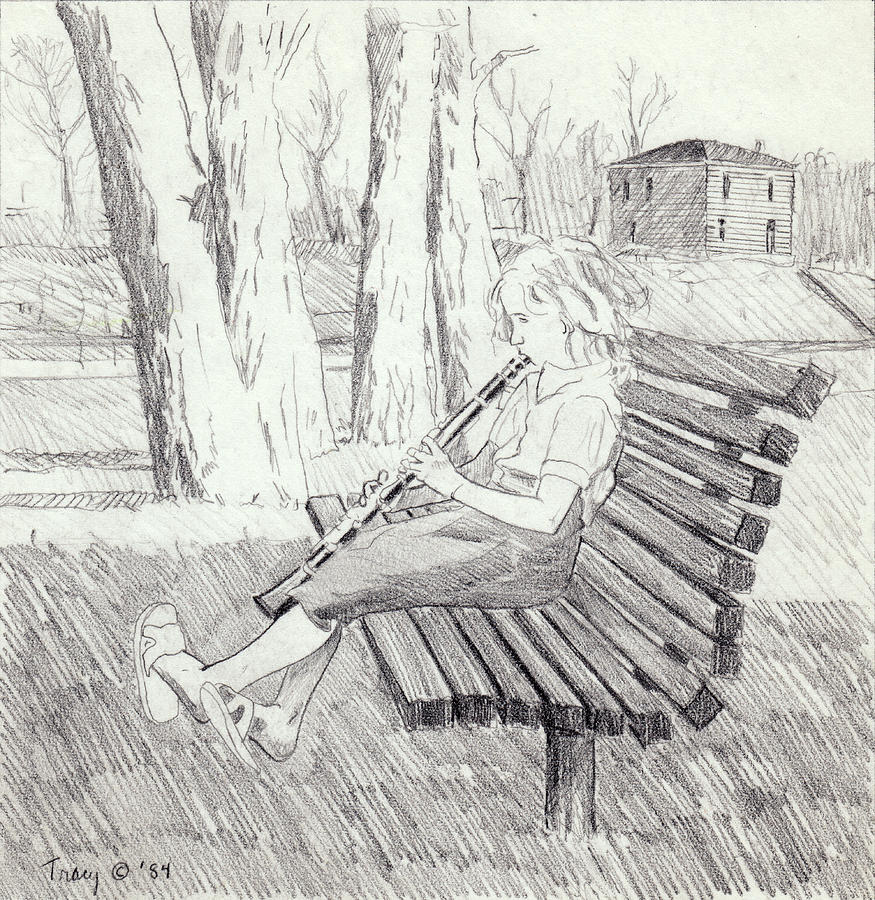 Girl with Clarinet Drawing by Robert Tracy