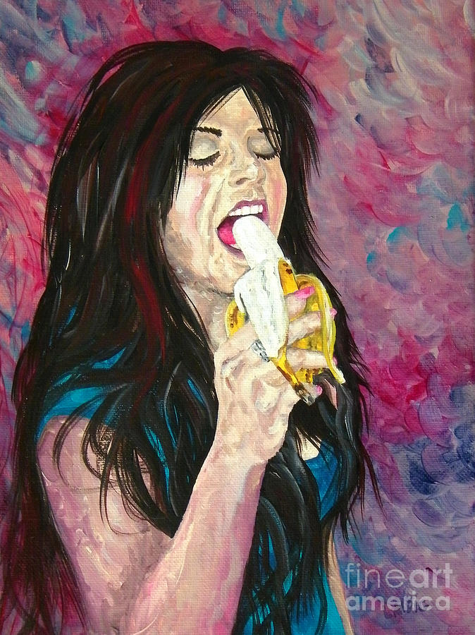 Girl with dark hair about to eat a banana Painting by Aarron  Laidig