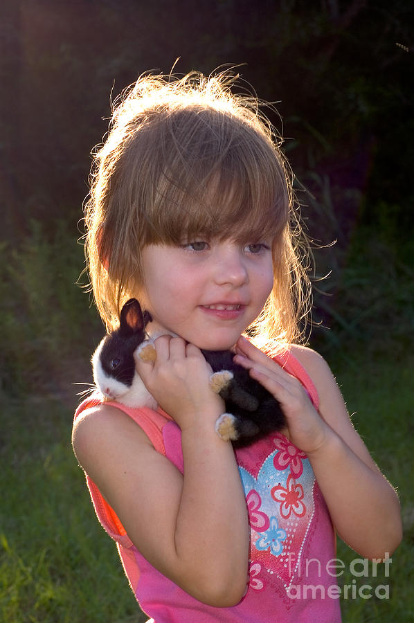 Girl With Domestic Rabbit Pup Photograph by Gregory G. Dimijian, M.D.