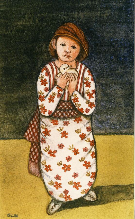 Dove Photograph - Girl With Dove, 1986 Watercolour On Paper by Gillian Lawson
