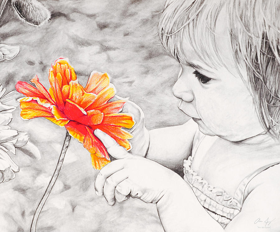 Girl with Flower Drawing by Aaron Spong