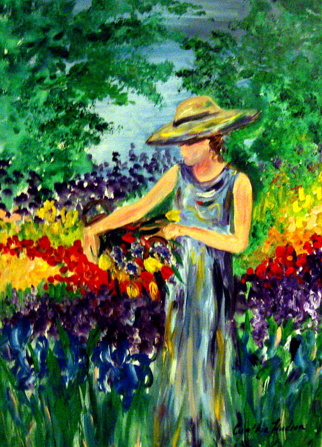 Girl With Flowers Painting by Cynthia Hudson