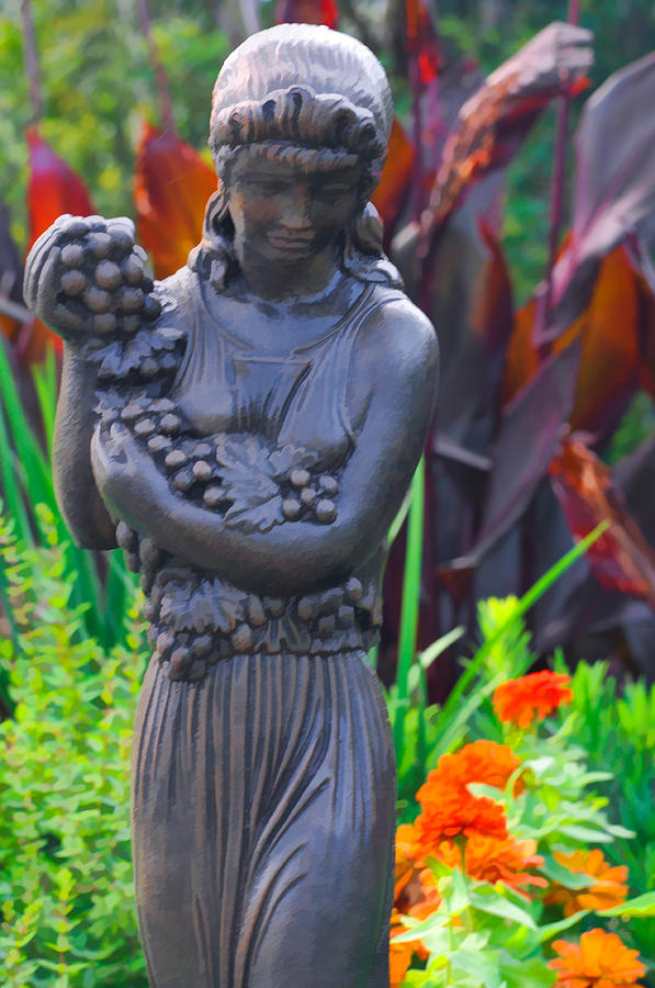 Garden Statute of Girl with Grapes Photograph by Ginger Wakem