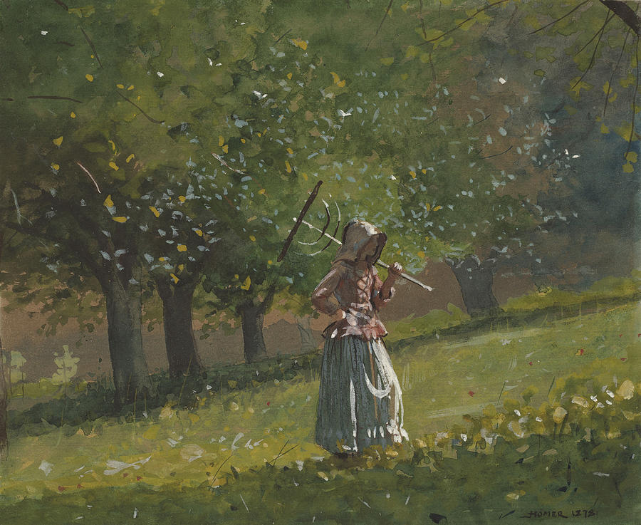 Girl With Hay Rake Painting by Celestial Images