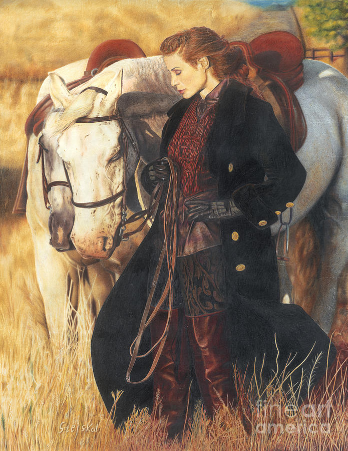 Animal Drawing - Girl With Horses by Bretislav Stejskal