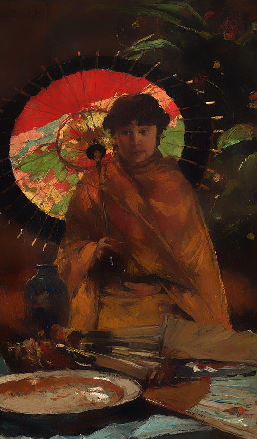 Vintage Painting - Girl with Japanese Parasol by Mountain Dreams