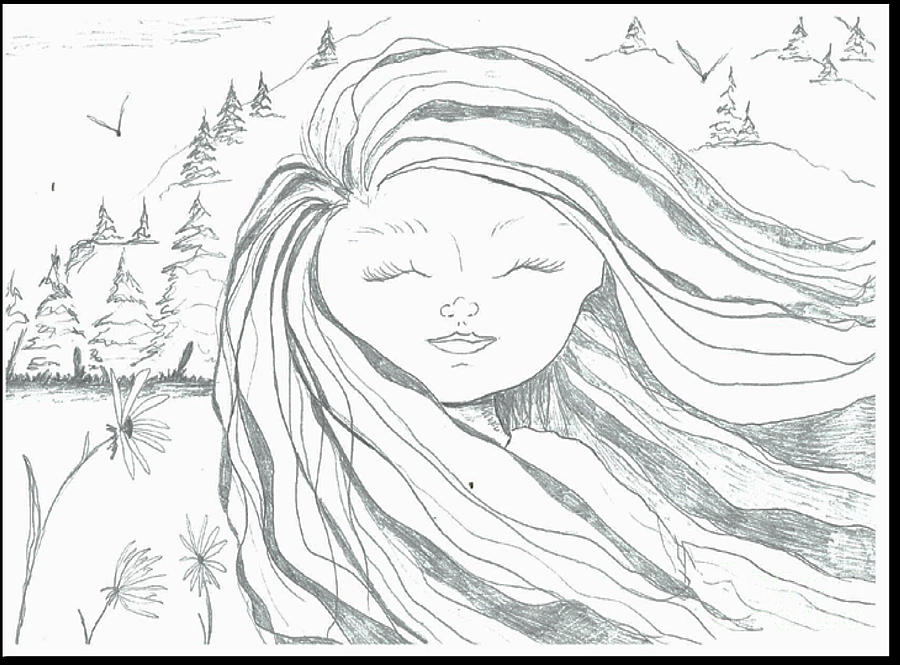 Girl With Mountain Drawing by Jacqueline Athmann