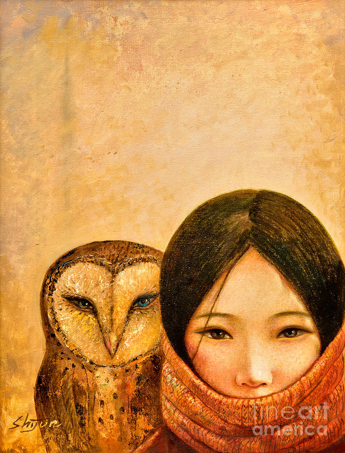 Shijun Painting - Girl with Owl by Shijun Munns