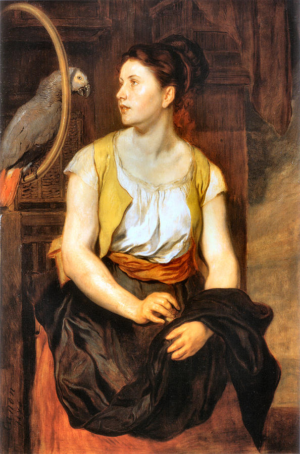 Parrot Digital Art - Girl With Parrot by Johann Canon
