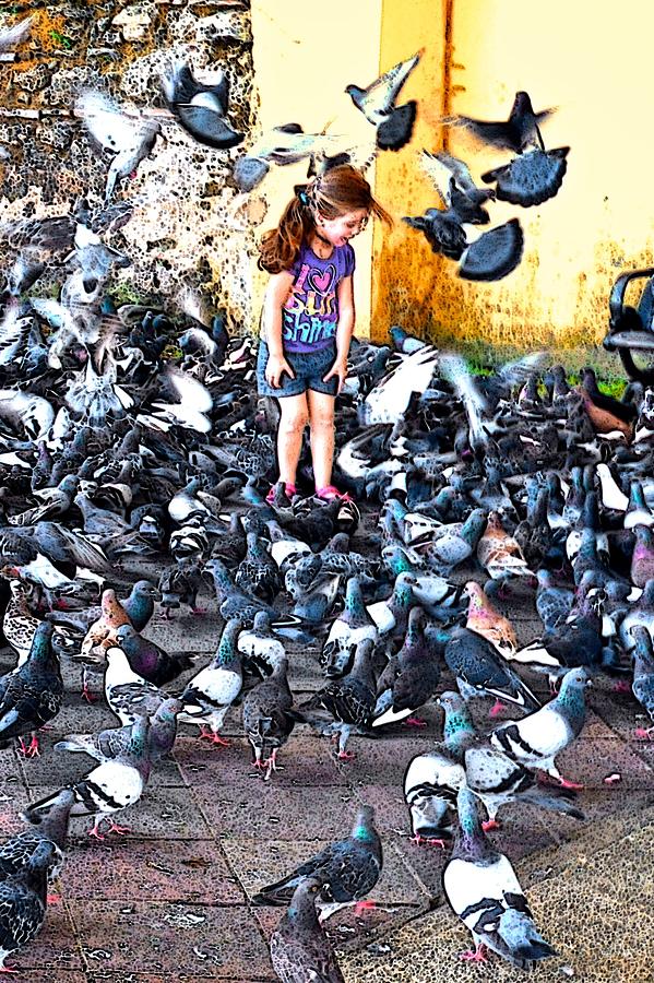 Girl with Pigeons Photograph by Ricardo J Ruiz de Porras