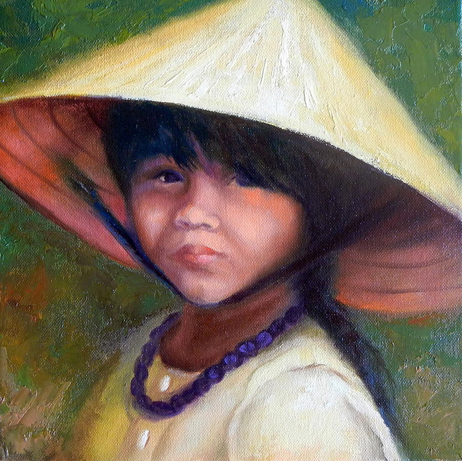 Necklace Painting - Girl with Purple Necklace by Dorothy Nalls