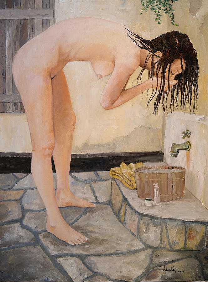 Nude Painting - Girl with the Golden Towel by Alan Lakin
