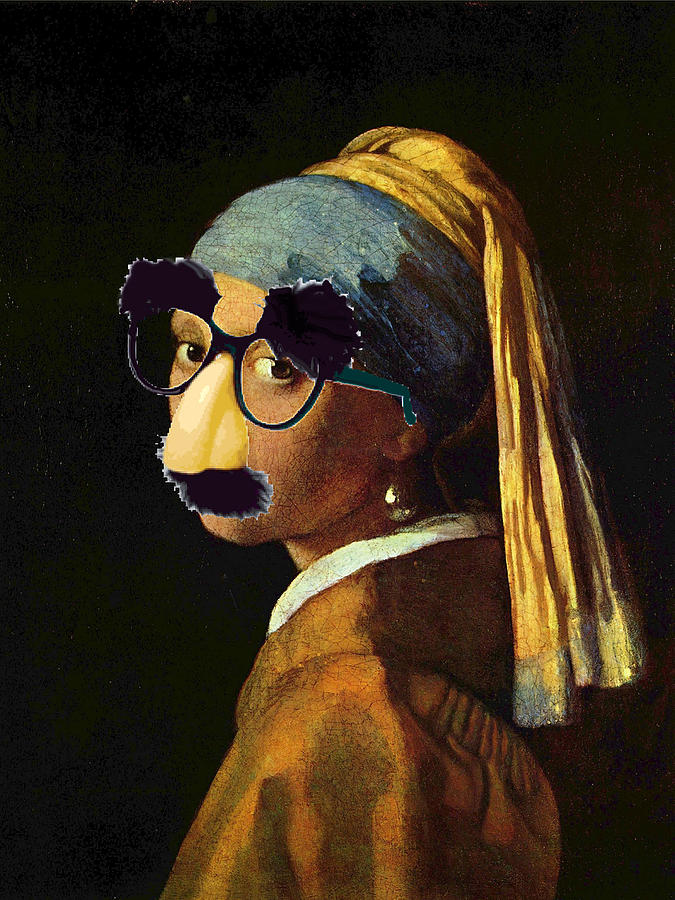 Girl With The Pearl Earring and Groucho Glasses Painting by Tony Rubino