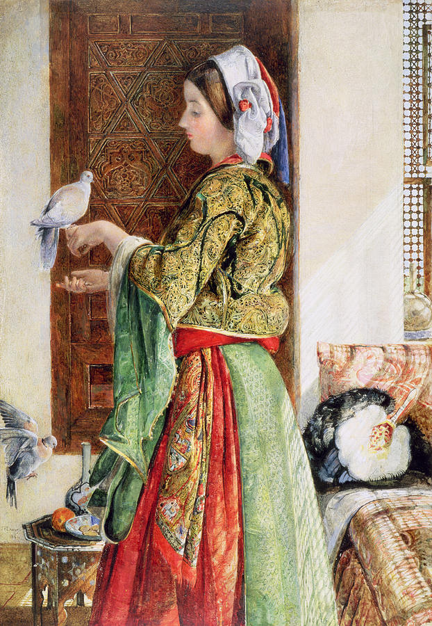 John Frederick Lewis Painting - Girl With Two Caged Doves, Cairo, 1864 by John Frederick Lewis