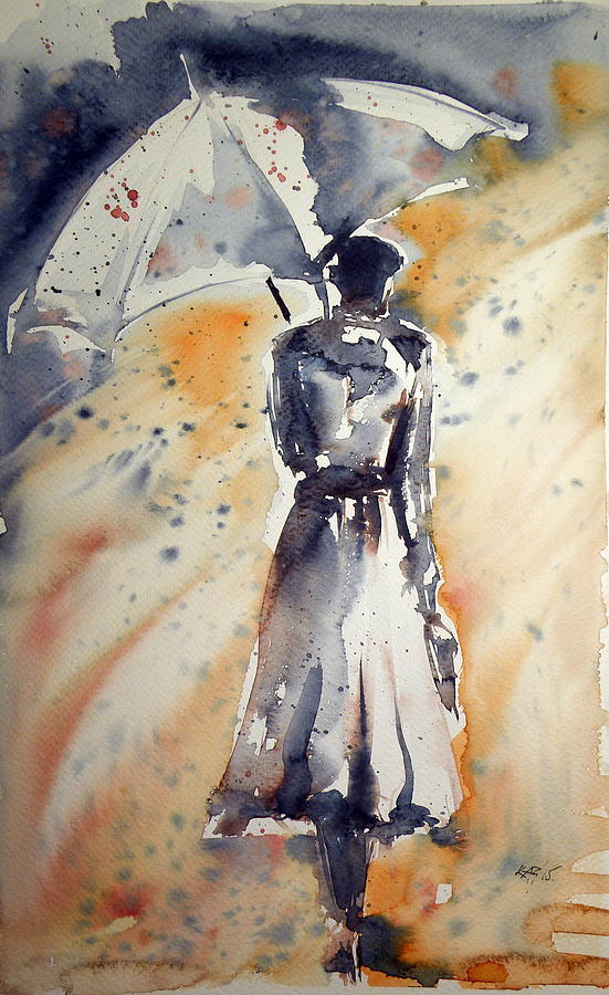 Girl with umbrella Painting by Kovacs Anna Brigitta