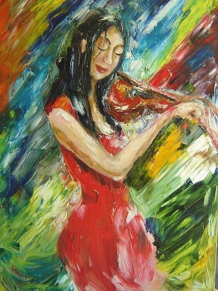 Violin Painting - Girl with Violin by Mikyong Rodgers
