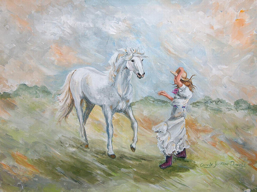 Girl with White Pony Painting by Carole Powell