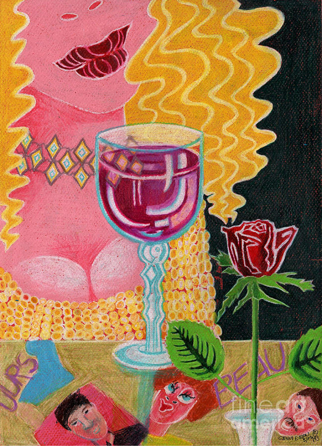 Wine Drawing - Girl With Wine Glass by Genevieve Esson