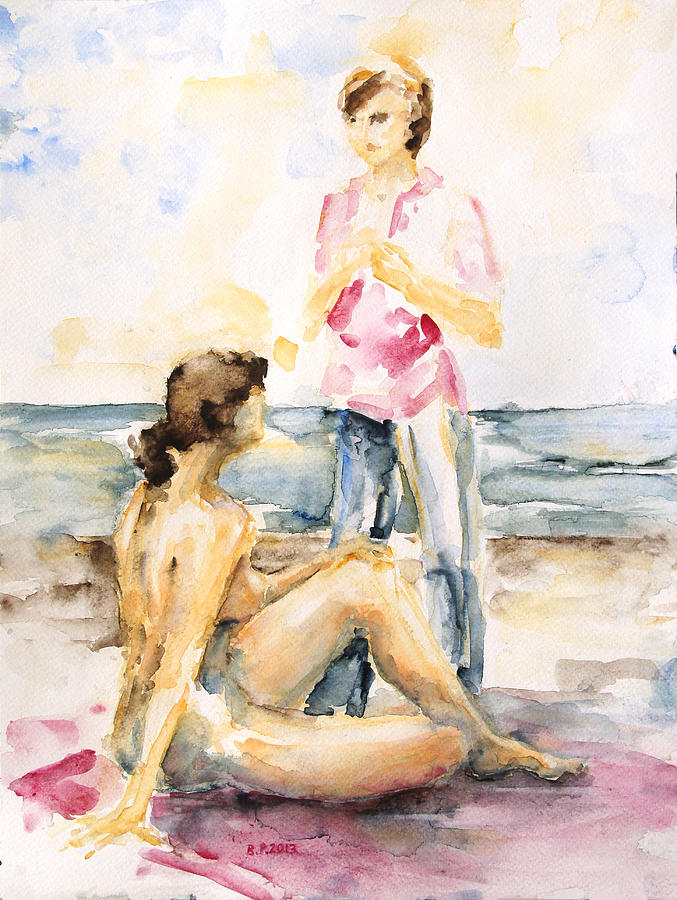 Female Painting - Girlfriends At The Beach by Barbara Pommerenke Female Painting - Girlfriends At The Beach by Barbara Pommerenke