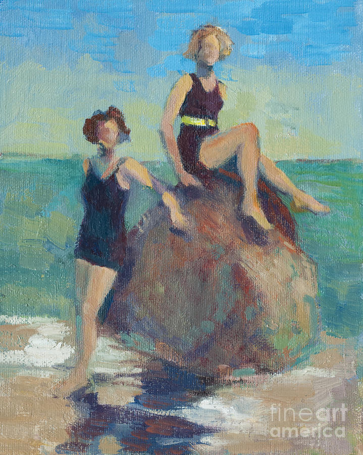 Vintage Painting - Girlfriends at the beach by Karla Bartholomew