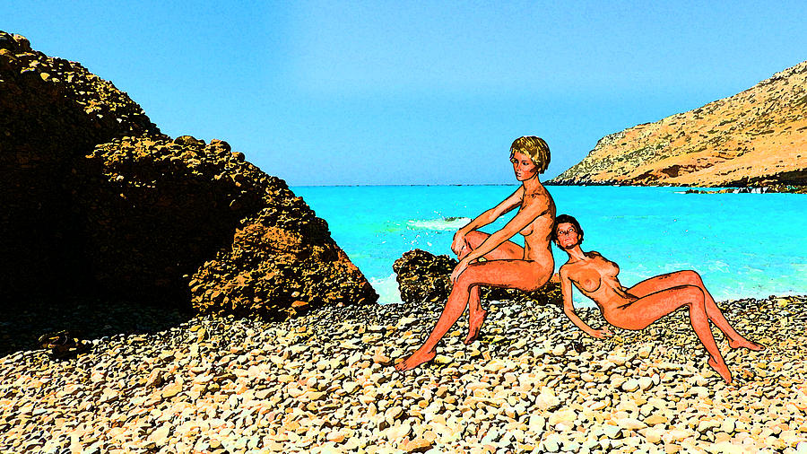 Summer Photograph - Girlfriends lying on the beach by Manolis Tsantakis
