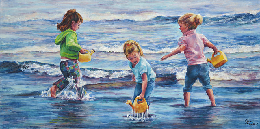 Children Playing Painting - Girls At Gooches Beach by Jan Condon