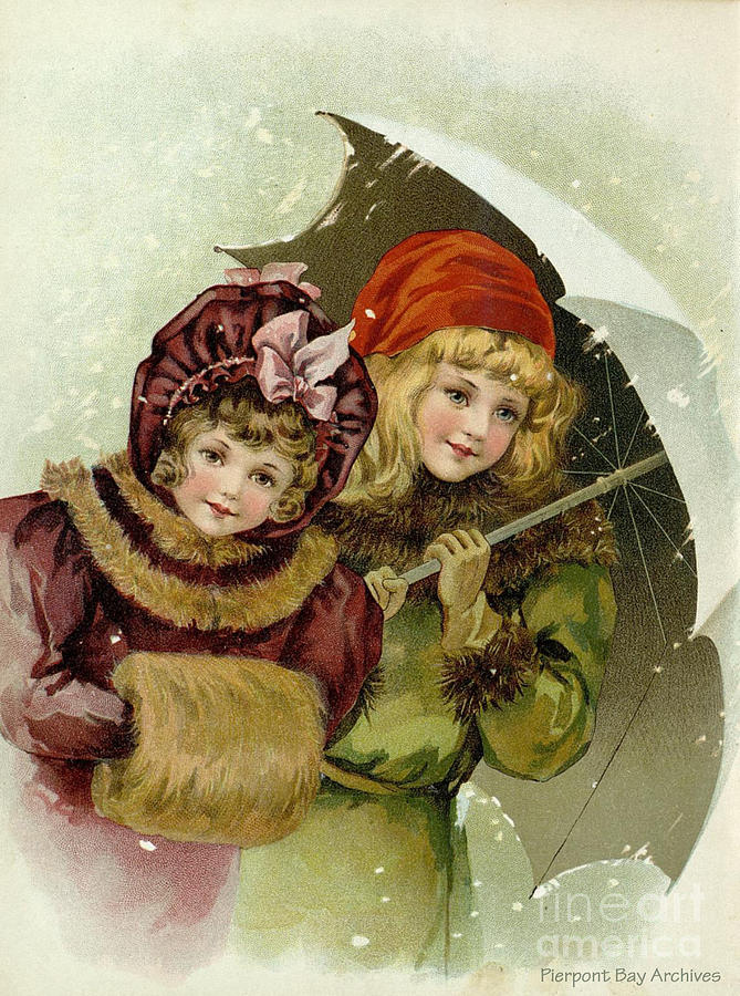 Girls caught in the Snow Hide behind their Umbrella Digital Art by ...