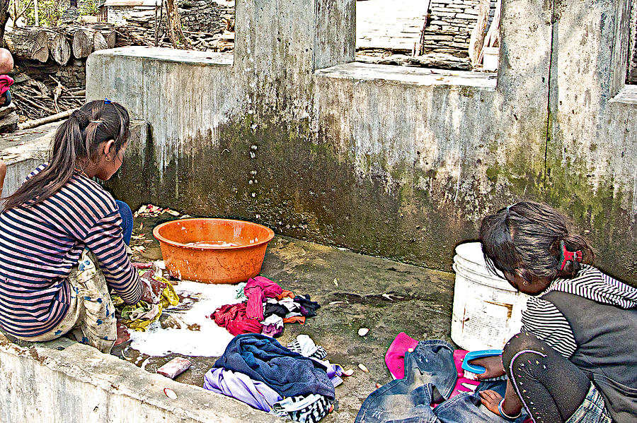 Girls Doing Laundry In The Mothers Village Nepal Photograph By Ruth