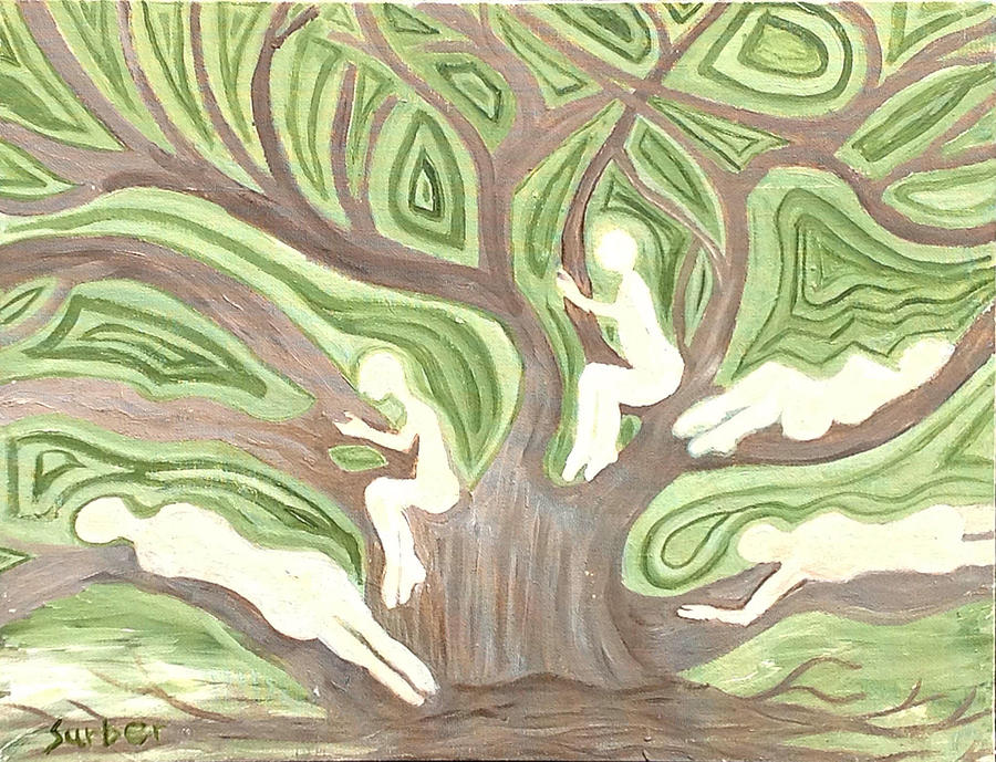 Girls in a Tree Painting by Suzanne Surber