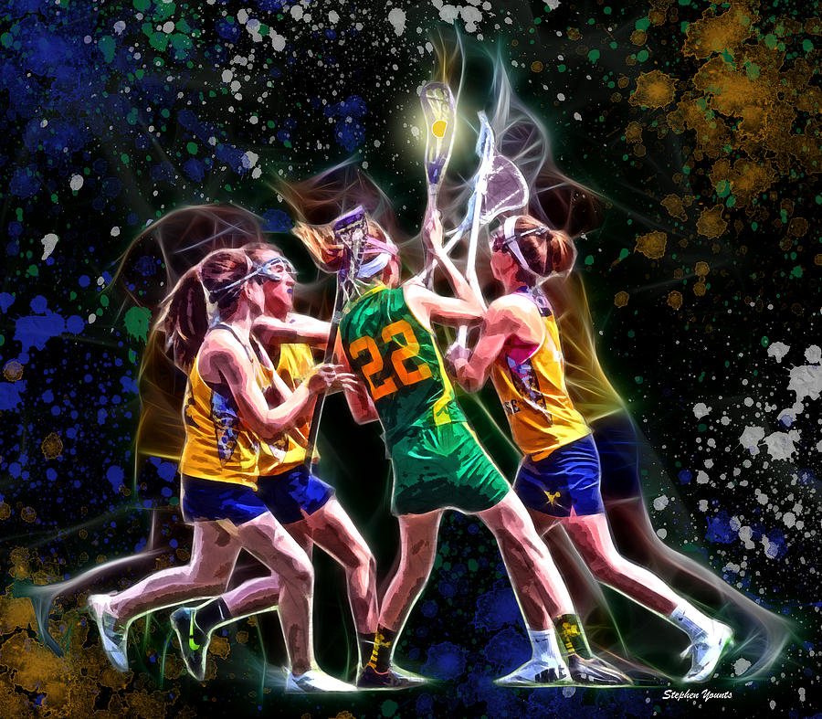 Girls LAX - Battling Through the Triple Team Digital Art by Stephen Younts