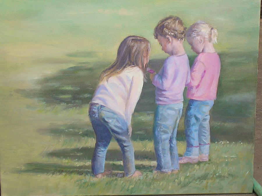 Girls texting Painting by Susan Bradbury