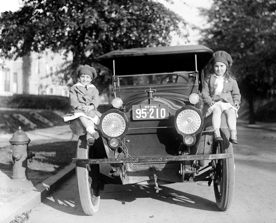 Girls With Car, C1919 Photograph by Granger Girls With Car, C1919 Photograph by Granger