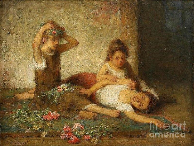 Girls with flowers Painting by Celestial Images