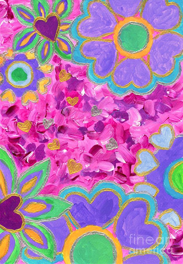 Girly Heart-Shaped Valentine Florals Acrylic Painting Painting by Beverly Claire Kaiya