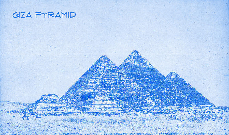 Giza Pyramid  - BluePrint Drawing Digital Art by MotionAge Designs