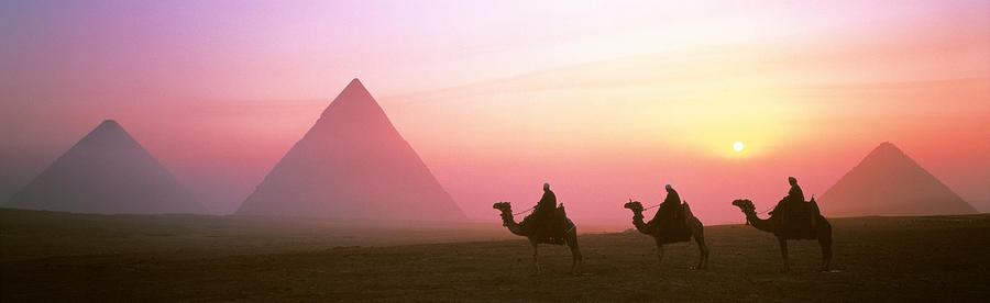 Sunset Photograph - Giza Pyramids Egypt by Panoramic Images