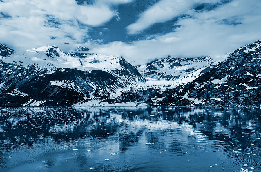 Black And White Photograph - Glacier Bay - Alaska - Landscape - Blue  by SharaLee Art