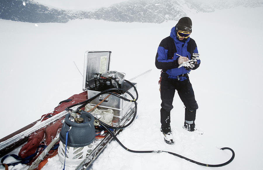 Glaciologist Drilling On A Glacier Photograph by David Hay Jones/science Photo Library