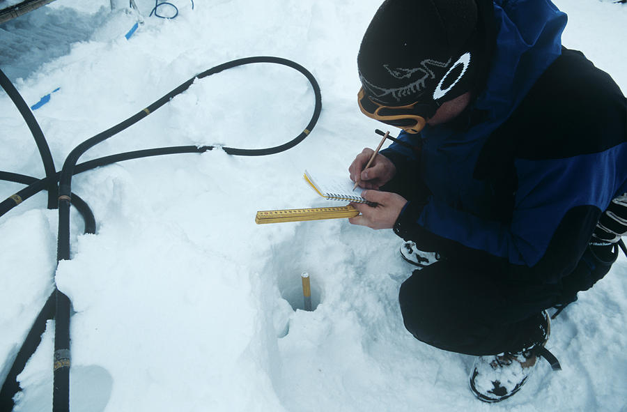 Glaciologist Measuring A Glacier Photograph by David Hay Jones/science Photo Library