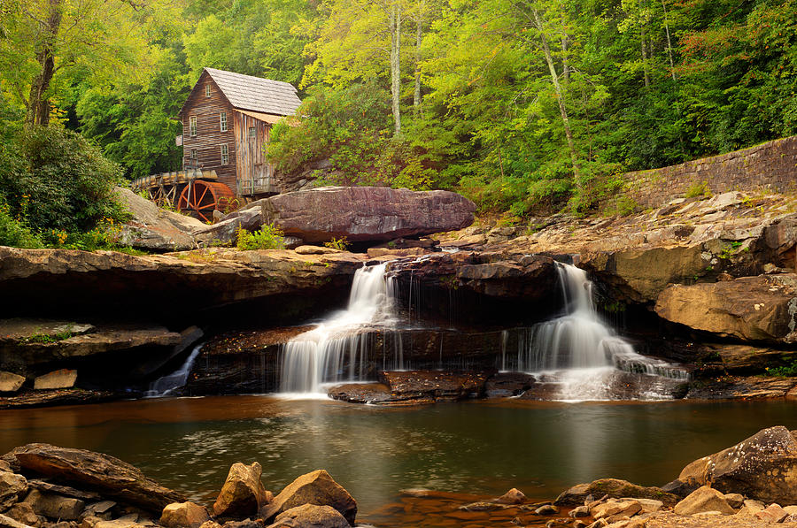 Glade Creek Mill Photograph - Glade Creek Grist Mill and Twin Falls - Babcock State Park by Gregory Ballos