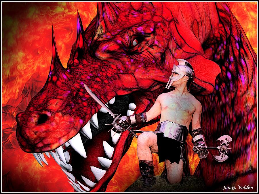 Gladiator vs Dragon Painting by Jon Volden