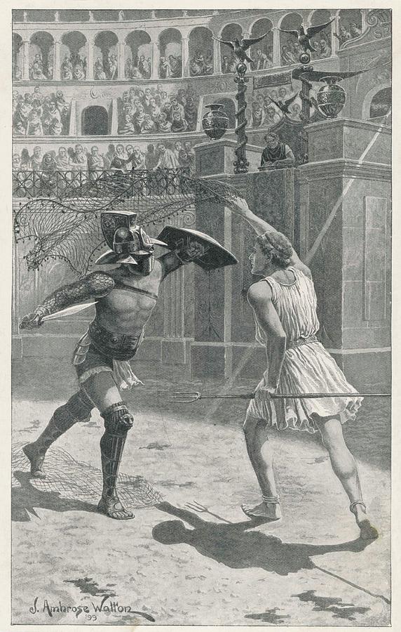 Gladiators In Combat In An Arena Drawing by Mary Evans Picture Library