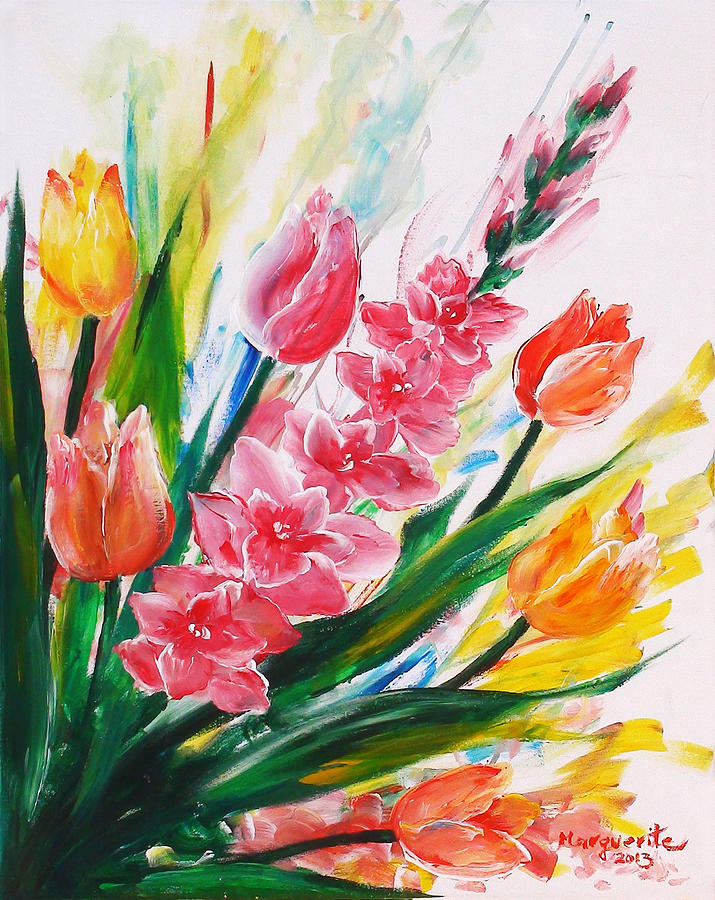 Tulip Painting - Gladiola 2 right by Marguerite Ujvary Taxner