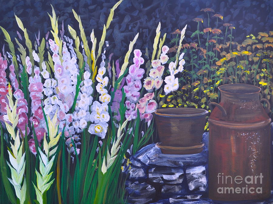 Flower Painting - Gladiola Garden by Sally Tiska Rice