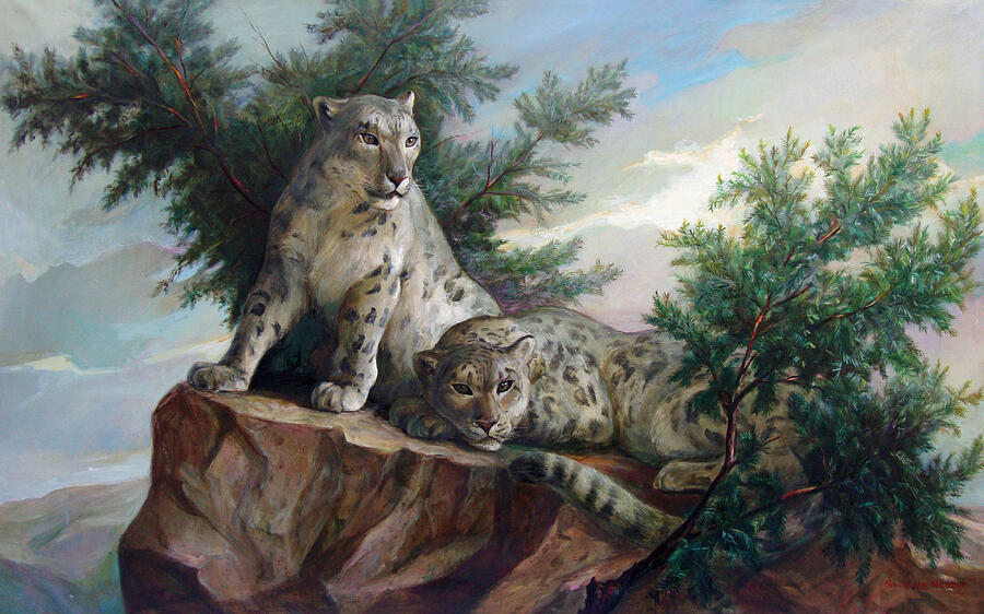 Glamorous Friendship- Snow Leopards Painting by Svitozar Nenyuk