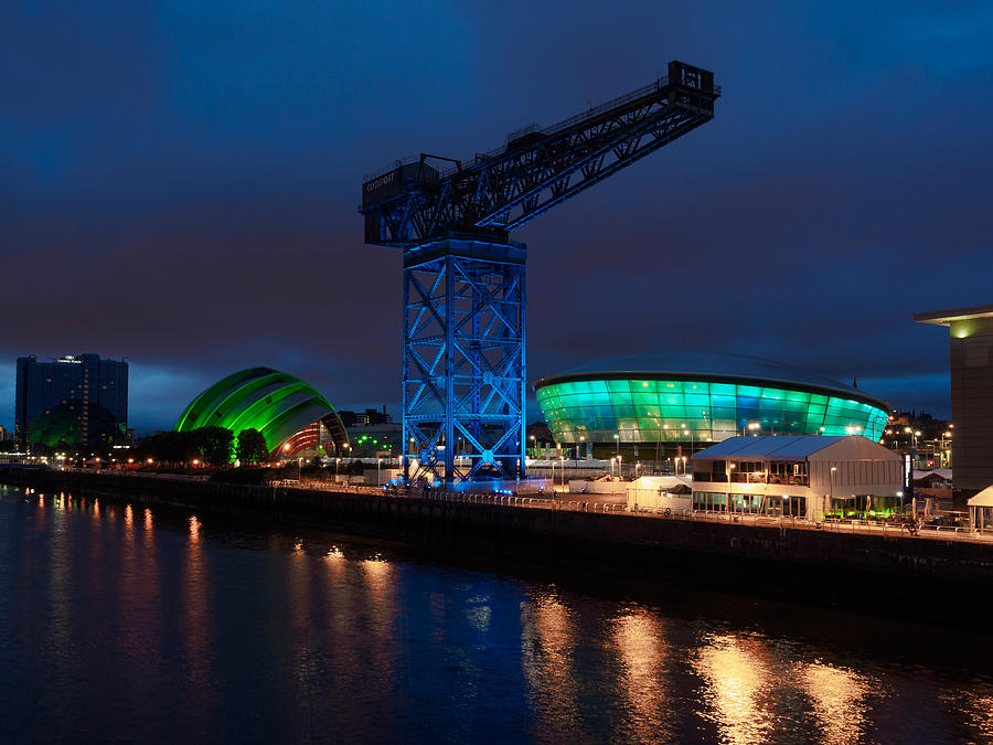Crane Photograph - Glasgow - River Clyde At Night by Tommy Dickson