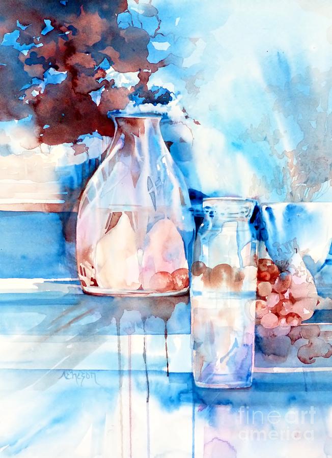 Glass and Pears Painting by Donna Acheson-Juillet