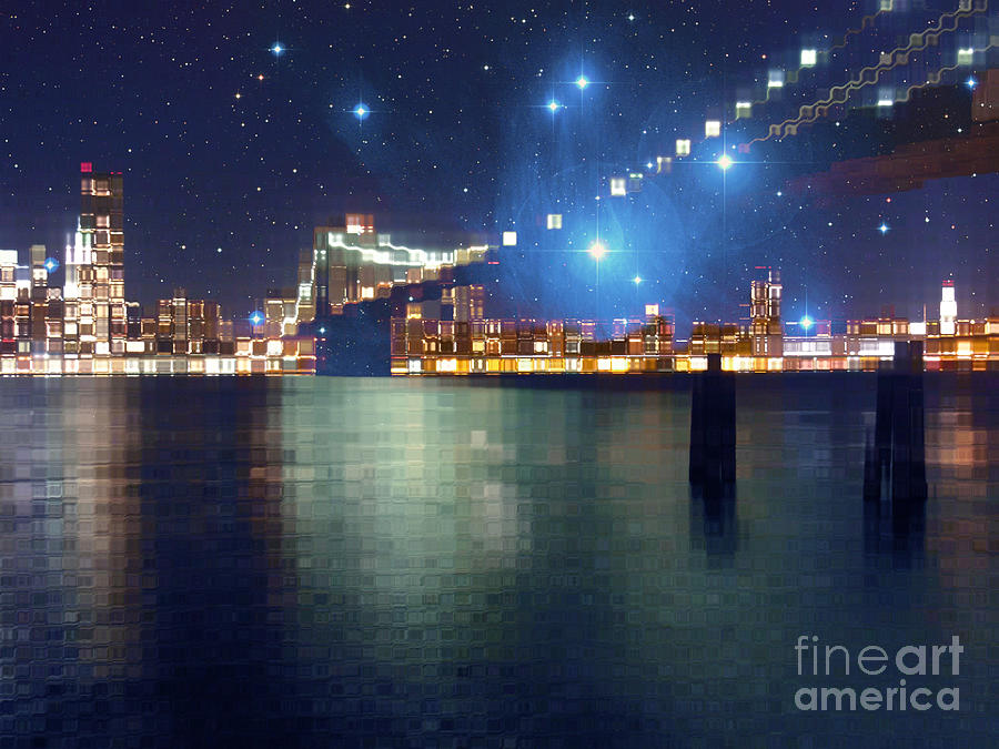 Glass Block Brooklyn Bridge Among the Stars Digital Art by Beverly Claire Kaiya