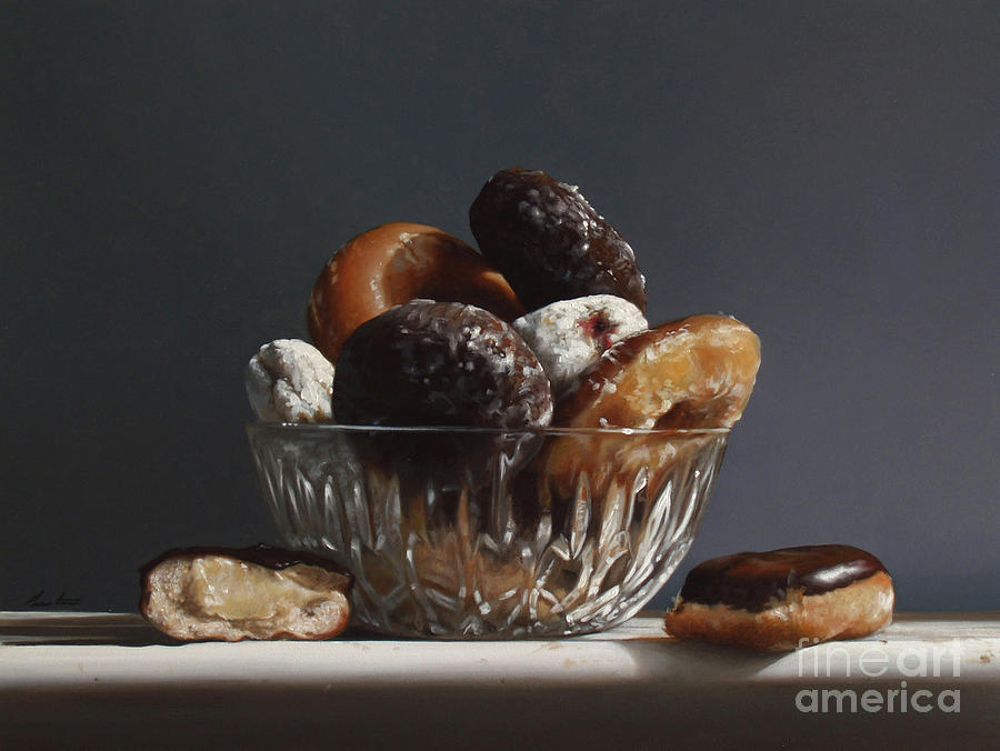 Donut Painting - Glass Bowl Of Donuts by Lawrence Preston