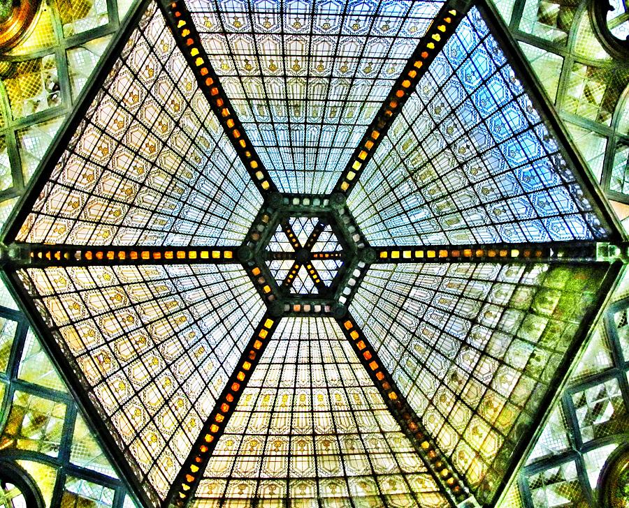 Vintage Photograph - Glass Ceiling Dome in Paris Court - Budapest - Hungary by Marianna Mills